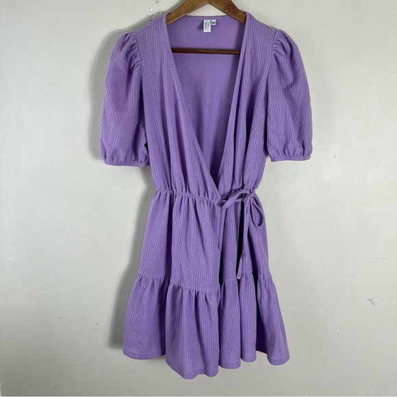 & OTHER STORIES Puff Sleeve Wrap Mini Dress Size XS Lavender Purple Ruffle - Picture 5 of 15
